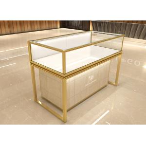 3 Color LED Light Golden Jewelry Store Showcases Alloy Display Cabinet
