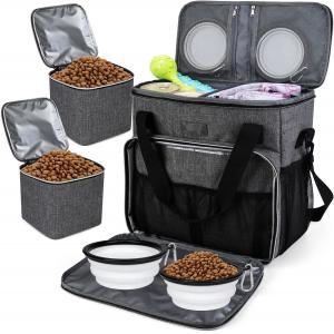 Dog Cat All Pet Travel Bag with 2 Pet Food Containers and 2 Collapsible Silicone Bowls