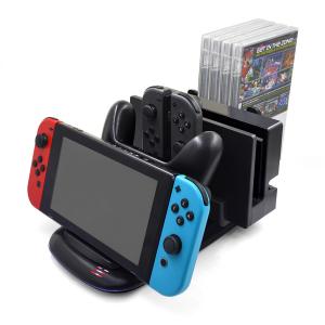 Newly Multi-functional Charging Dock for NS Console Joy-cons and Pro Controller with 4 Game Card and Straps Storage