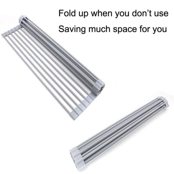 Stainless Steel Foldable Collapsible Over The Sink Roll Up Dish Drying Rack