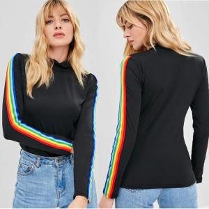 China New Fashion Rainbow Stripe Long Sleeve Cotton T Shirt supplier