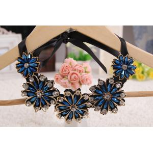 China Fancy Blue Dance Wear Accessories Golden Edge Flower Collar Necklace With Crystal Beaded supplier