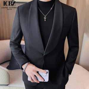 end Business Formal Dress Suit Blazer Jacket in Black Leather Fabric for Men's Attire