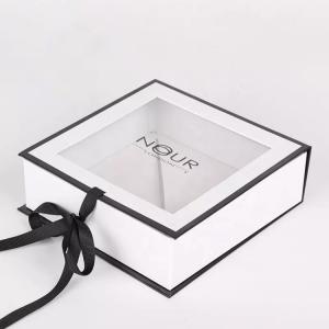 China Luxury White Cardboard Clothes Scarf Towel Packaging Folding Paper Gift Box With Clear Window supplier