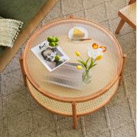 China Ergonomics Rattan Glass Table 80*80*45cm Tempered Glass Top Coffee Table on sale