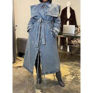 China                  High End Fashion Winter Loose Blue Denim Jacket Windbreaker Trench Ladies Long Coat for Women              supplier