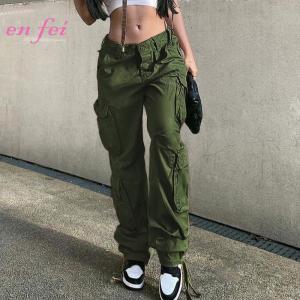 China High Quality Vintage Low Waist Streetwear Wide Leg Cargo Pants With Pockets Straight Denim Jean Trousers for Women supplier