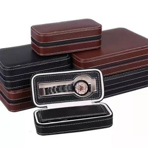China Oem/Odm Small Zipper Luxury Watch Box Leather Material For Men supplier