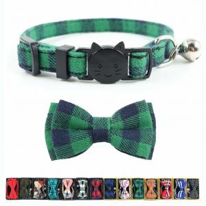 China Breakaway Bow Tie Cat Collar With Bell Plaid Design Adjustable Safety supplier