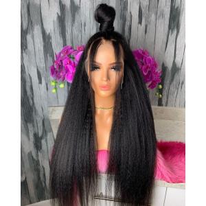 Brazilian 360 Lace Frontal Human Hair Pre Plucked Yaki Straight Wig With Baby Hair