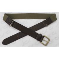 China Old Brass Fixed Roller Buckle Cool Web Belts , PU Tip Khaki / Coffee Boys Web Belt on sale