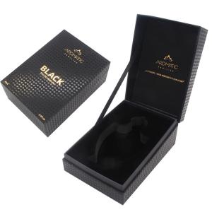 China Black Rigid Paper Perfume Packing Box With Gold Logo supplier