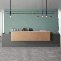 China 2.4M Office Reception Desk Grey Wooden Hotel Front Desk Counter on sale