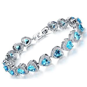 China Fashion Platinum Plated Links Chain Heart Shape Blue Cubic Zirconia Tennis Bracelet (JDS949BLUE) supplier