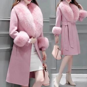                  New Design Autumn & Winter Warm Women Pink Long Fur Coats Clothing             