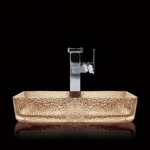 Light Tea Toilet Hand Wash Basin Crystal Vessel Rectangular Bathroom Sink