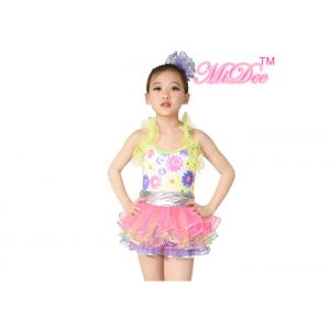 China Beauty Girls Ballet Dress / Dance Costume Halter Ruffle Sequin Rainbow Skirt supplier