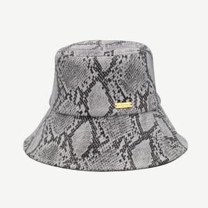 China Unisex 58cm Gray PU Leather Bucket Hat With Gold Metal Logo supplier