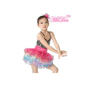 Multicolor Girls Ballet Costume Camisole Sequin Top With Rainbow Tulle Skirt