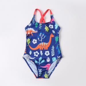 Girl's Criss Cross Seam with dinosaur print one piece swimwear