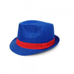 China Unisex Fedora Panama Trilby Hat Adjustable Blue Color Custom Logo 56cm supplier