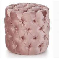 China Modern Bedroom Ottoman Bench Pink Velvet Button Tufted Round Ottoman Stool on sale