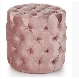 China Modern Bedroom Ottoman Bench Pink Velvet Button Tufted Round Ottoman Stool supplier