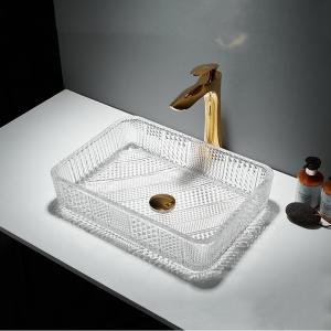 Rectangular Glass Wash Basin Table Top 12 Inch Crystal Clear