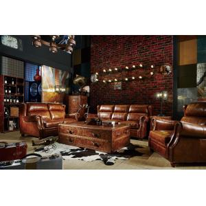 Modern Brown Leather Sectional Sofas , Tan Soft Leather Couch High Back Cushion