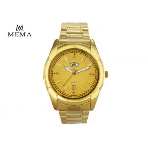 High End Men'S Gold Quartz Watch With Date And Day Alloy Shell Light