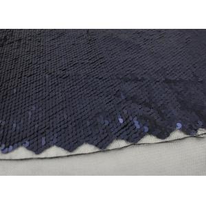 Navy Sequin Mesh Fabric , Embroidered Lace Fabric By The Yard For Evening Dresses