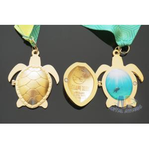 China Turtle Shell Animal Medals With Colorful Satin Ribbon , Printing Sticke With Gloss Dome Covered supplier