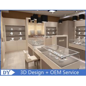 MDF Gray Beige Coating  Jewelry Shop Counter With Lights Lock