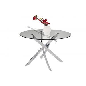 Clear Glass Glossy Chrome Round Dining Table Dia 1.2 Meter Glossy Chromed Legs