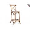 French Style Solid Wood Restaurant Bar Stools Rustic Rattan Seater X Shape Back