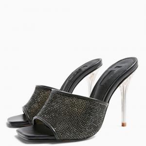 metallic flecked High Heels Pumps Stilettos Black Lace Square Toe Dress Shoes