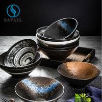 China Funnel Shaped Black Porcelain Dinnerware Vintage Porcelain Bowls 600ML 800ML for sale