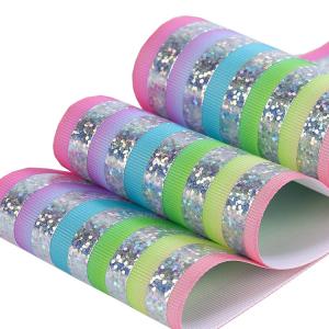 China Customized Glitter Grosgrain Ribbon , Soft Feeling Glitter Wired Ribbon wholesale