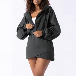China OEM/ODM Acceptable Custom Women's Half Zip Up Sport Mini Sweater Winter Hoodie Dress supplier