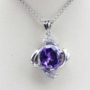China 925 Silver Jewelry 7mmx9mm Oval Purple Cubic Zirconia Pendant Necklace (PSJ0207) wholesale
