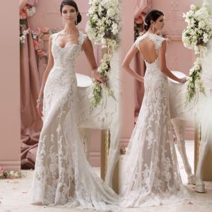 Romantic White Mermaid Wedding Dresses Perspective Lace Slim Waist Mermaid Wedding Dress