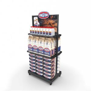 China Retail Store Metal Display Stands Floor Display Unit For Grilling Charcoal Briquette Pack supplier
