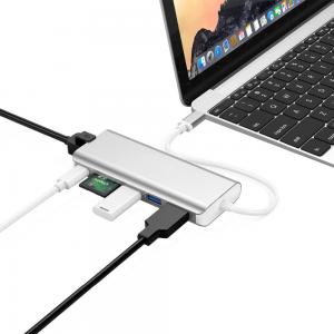 China 6 in1 usb type-c hub  RJ45 converter For thunderbolt 3 Adapter Multiport usb3.0 usb-c charge cable sd card Slot supplier
