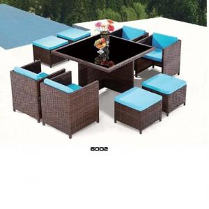 9 pieces outdoor garden patio rattan wicker dining table set with 4 armchairs ottoman---6002