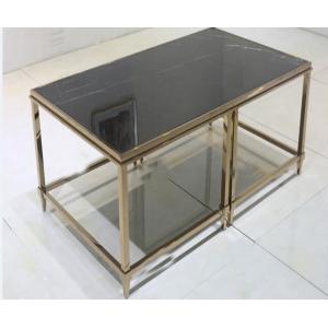 China Metal Frame Living Room Coffee Table Black Contemporary Stone Top Side Table supplier