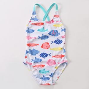 Girl's little fish print Criss Cross Seam  for one piece swimwear