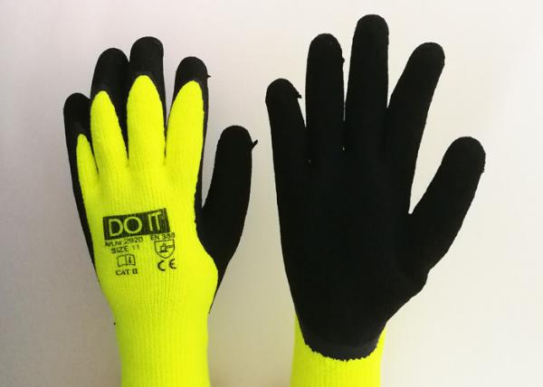 Fluorescent Yellow Latex Palm Coated Gloves , Rubber Coated Gloves Knit Wrist