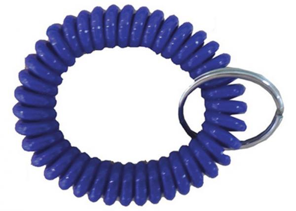 Plastic Wrist Coil Key Chain , Polyurethane Blue Spiral Wrist Key Chain