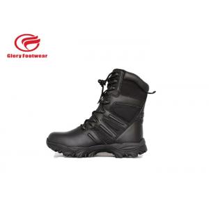 China Black Mens Lace Up Genuine Leather Military Boots Water Resistant  Fashion supplier