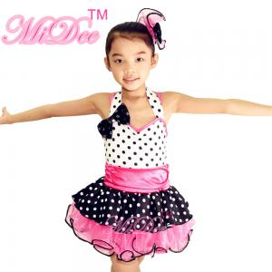 Sweet Heart Neckling Tiered Layered Skirt Polka Dots Children'S Dance Costumes
